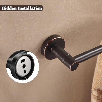 Bronze Bathroom Accessories, Oil Rubbed Bronze Bathroom Hardware Includes Toilet Paper Holder 15 to 24 Inch Towel Bar Towel Ring Robe Hook Wall Mount Hand Towel Holder Set 4 Pieces