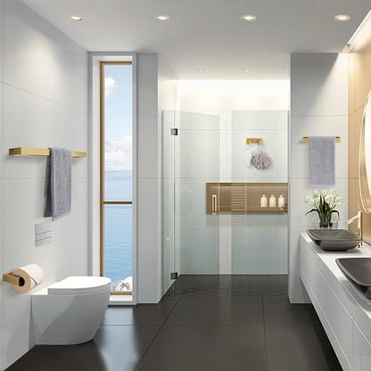 Lairuier Brushed Gold Bathroom Hardware Accessories, 4PCS Towel Bar Set | Including Towel Bar, Towel Holder, Toilet Paper Holder, Towel Hook, SUS304 Stainless Steel Bathroom Towel Holder Hardware Set