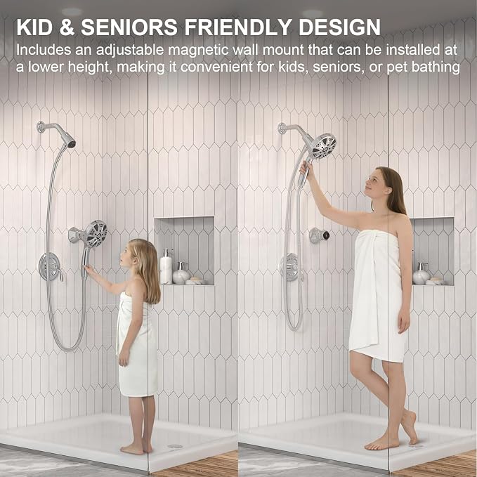 Handheld Shower Head with Magnetic Docking System | 9-Function High Pressure Detachable Shower Head, 5-inch Showerhead with 72 Inch Hose, Remote Dock, Chrome, SH180-C-D