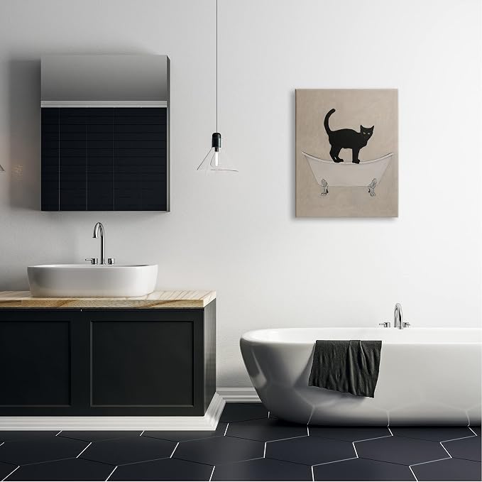 Black Cat Claw Foot Bathtub, 24 x 30 Inch Canvas Wall Art | Stupell Industries · By Coco de Paris · Ready to hang · Bathroom novelty decor · Made in USA