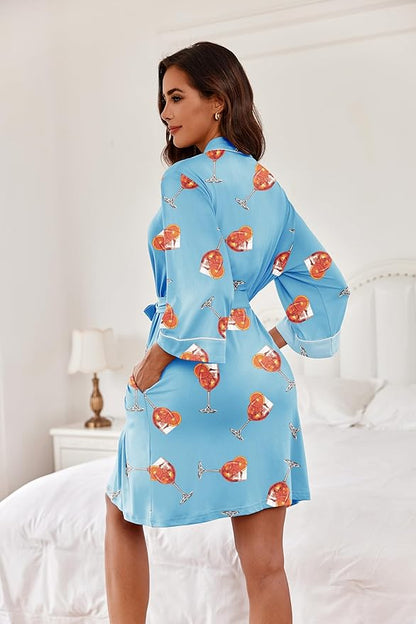 Ekouaer Women Kimono Robes Knee Length Knit Bathrobe Lightweight Soft Sleepwear V-neck Casual Ladies Loungewear