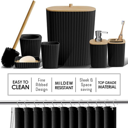 Clara Clark Black Bathroom Set, Shower Curtain Set, Bathroom Accessory Set | 20 Piece Bathroom Accessories Set with Toothbrush Holder, Soap Dispenser, Soap Dish, Toilet Brush, and Bathroom Trash Can