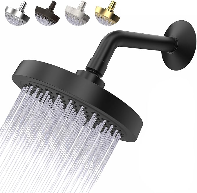 CircleSplash Shower Head - High Pressure 2.5 GPM - Matte Black | Anti-clog silicone nozzles, removable restrictor, easy-clean fixed replacement