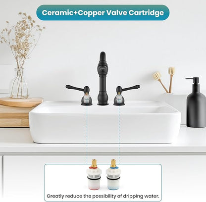 gotonovo 8 Inch Widespread Bathroom Faucets for Sink 3 Hole 2 Lever Handle Deck Mount with Pop Up Drain Hot and Cold Water Supply Lines Matte Black