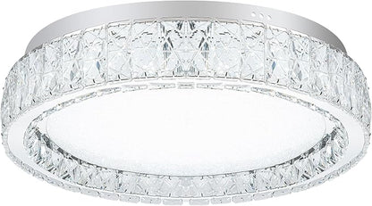 LamQee Crystal Flush Mount Ceiling Light Fixture, Dimmable LED Modern Close to Ceiling Light, Hallway Light Fixtures Round Ceiling Chandelier for Bedroom Kitchen Bathroom Closet Foyer, Small, 9.8 inch