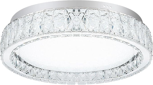LamQee Crystal Flush Mount Ceiling Light Fixture, Dimmable LED Modern Close to Ceiling Light, Hallway Light Fixtures Round Ceiling Chandelier for Bedroom Kitchen Bathroom Closet Foyer, Small, 9.8 inch