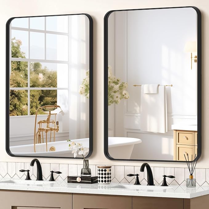 2-Pack Black Bathroom Mirror for Over Sink, 24" x 36" Framed Rectargular Wall-Mounted Bathroom Mirrors for Vanity, Decorative, Farmhouse, Restroom, Horizontally or Vertically Hanging