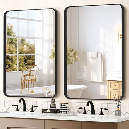 2-Pack Black Bathroom Mirror for Over Sink, 24" x 36" Framed Rectargular Wall-Mounted Bathroom Mirrors for Vanity, Decorative, Farmhouse, Restroom, Horizontally or Vertically Hanging