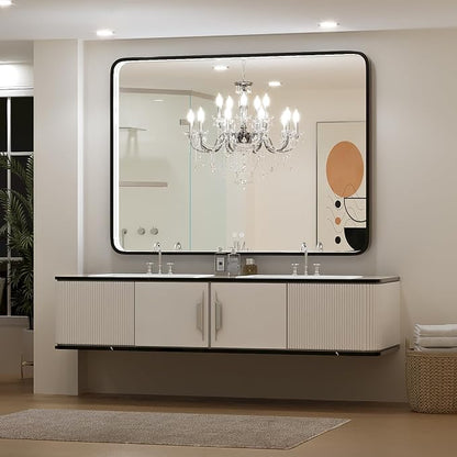 LED 43x36 Inch Lighted Bathroom Mirror,Gold Frame,3 Color