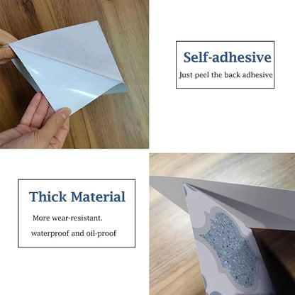 Peel & Stick Tile Stickers 12 PCS Self Adhesive Backsplash Decorative Wall Stickers for Kitchen Bathroom Tile Decals Waterproof & Removable 6" x 6" Blue Terrazzo