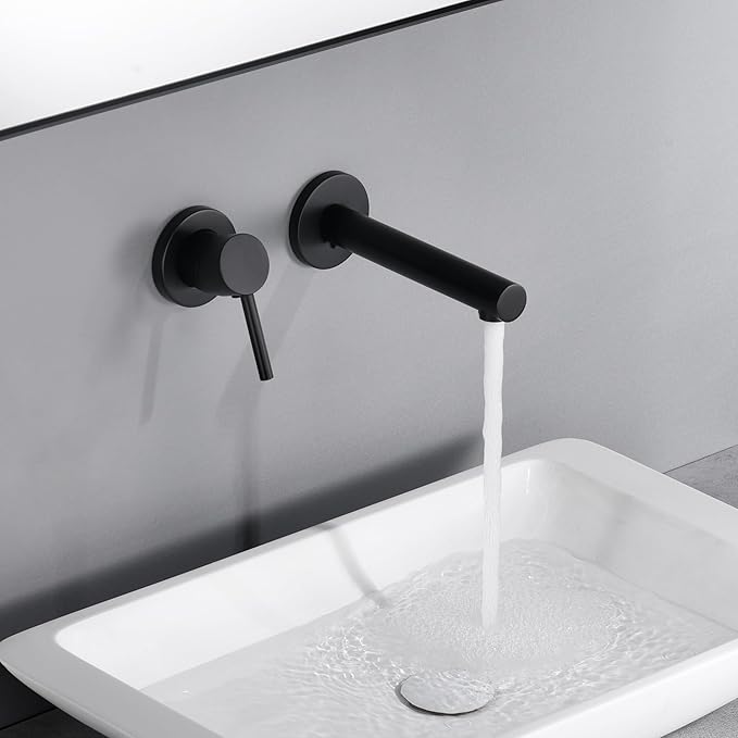 sumerain Single Handle Left-Handed Matte Black Wall Mount Bathroom Faucet, Lavatory Basin Faucet