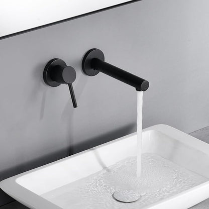 sumerain Single Handle Left-Handed Matte Black Wall Mount Bathroom Faucet, Lavatory Basin Faucet