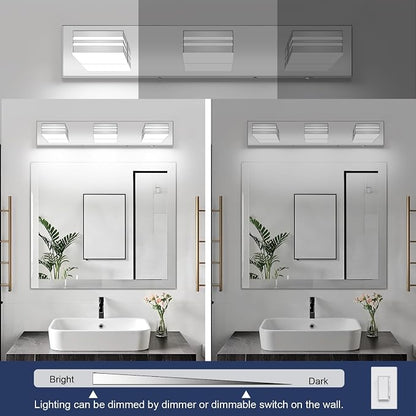 LED Modern Bathroom Vanity Light Fixtures (3-Light, 24-Inch)(5CCT, Dimmable), Chrome Modern Bathroom Wall Lighting Fixtures Over Mirror (3000K/3500K/4000K/5000K/6000K)