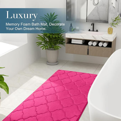 OLANLY Memory Foam Bath Mat Rug 59x34, Ultra Soft and Absorbent Bathroom Rugs, Non-Slip, Comfortable, Machine Washable Bath Carpet for Bathroom Floor, Tub, Shower and Home Decor Accessories, Deep Pink