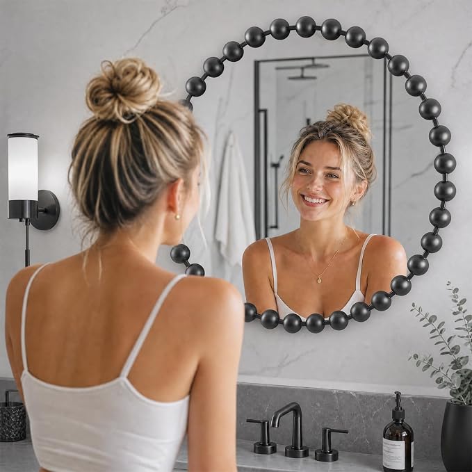Madison Park 27 inch Black Round Mirror, Round Mirrors for Wall Decor, Metal Frame Circle Mirror for Bathroom, Living Room, Round Wall Metal Art Mirror