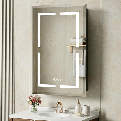 20"X30" Bathroom Medicine Cabinet with Mirror, LED Lighted Medicine Cabinet with Anti-Fog, 3 Colors Temperature Stepless Dimmable, Metal Cabinet for Storage and Mordern Decor, Black