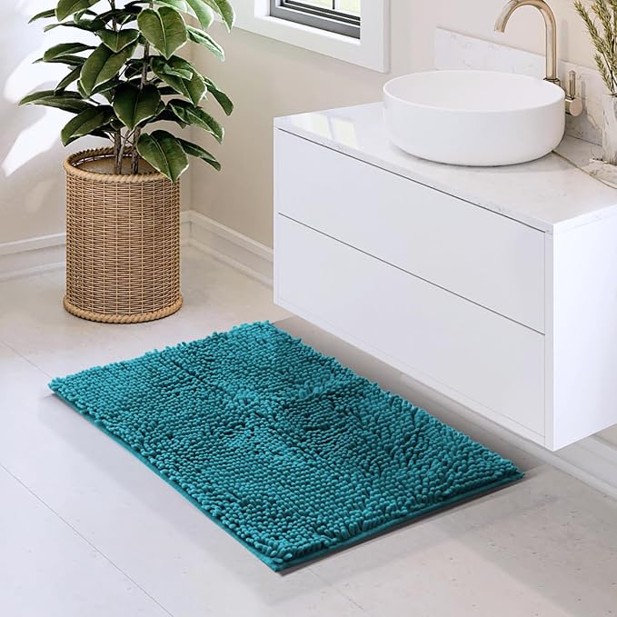 Hearth & Harbor Bathroom Rugs, Chenille Bath Mat - Machine Washable Bath Mats for Bathroom Non-Slip Backing Rubber, Quick Dry Bathroom Mat