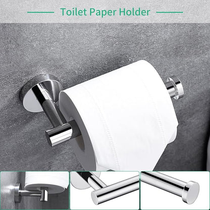 Miyili 4-Pieces Polished Stainless Steel Bathroom Hardware Set Wall Mounted - Includes 24" Towel Bar, Toilet Paper Holder, 2X Robe Hooks, BS01C4B