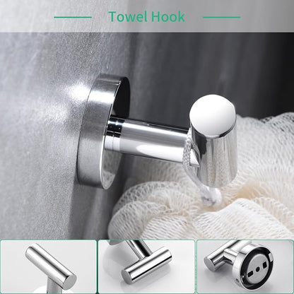 Miyili 4-Pieces Polished Stainless Steel Bathroom Hardware Set Wall Mounted - Includes 24" Towel Bar, Toilet Paper Holder, 2X Robe Hooks, BS01C4B