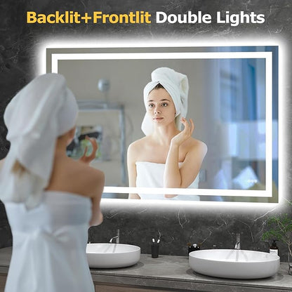 Hivone 60"X40" LED Bathroom Mirror with Lights, Anti-Fog, Dimmable, Backlit + Front Lit, Smart Bathroom Vanity Mirror, Memory Function, Shatterproof, Tempered Glass (Horizontal/Vertical)