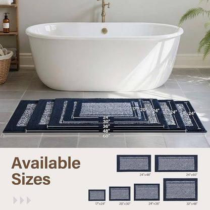 44x24 Large Bathroom Rugs Washable Non Slip, Bath Mat for Bathroom Floor Tub, Soft Absorbent Quick Dry Mats for Shower, Bathtub,Home Decor(Dark Blue)
