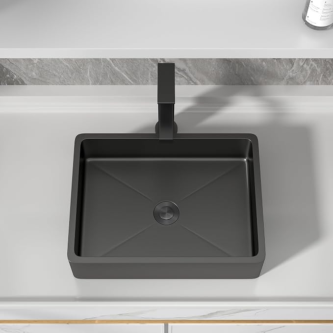 16"x12" Bathroom Vessel Sink Rectangular - Gunmetal Black NANO-PVD, 16 Gauge 304 Stainless Steel, Above Counter Rectangle Modern Vanity Lavatory Bath Sink Basin