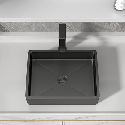 16"x12" Bathroom Vessel Sink Rectangular - Gunmetal Black NANO-PVD, 16 Gauge 304 Stainless Steel, Above Counter Rectangle Modern Vanity Lavatory Bath Sink Basin