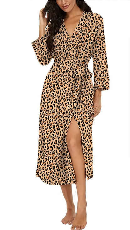 VINTATRE Women Kimono Robes Long Knit Bathrobe Lightweight Soft Knit Sleepwear V-neck Casual Ladies Loungewear