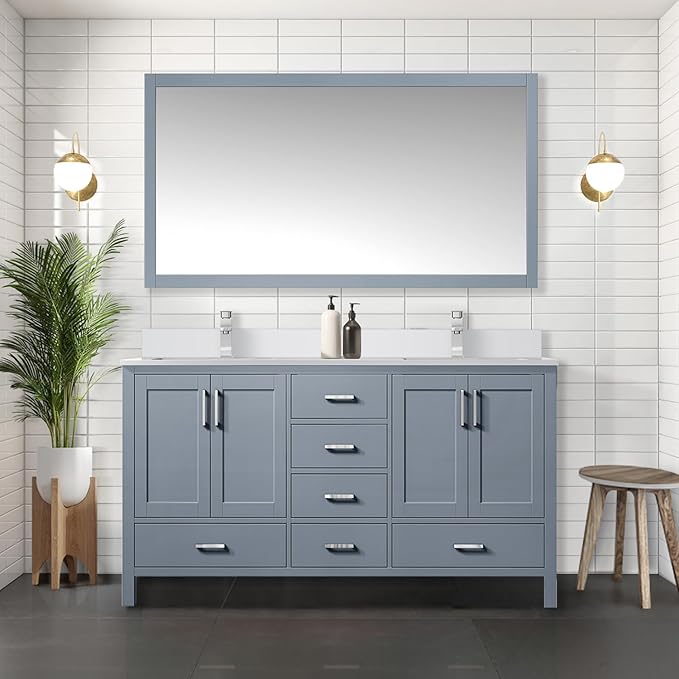 Jacques 60 in. W x 22 in. D Dark Grey Double Bath Vanity and White Quartz Top