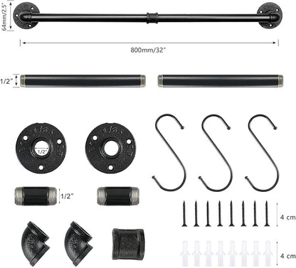 Industrial Pipe Towel Rack Towel Bar, Heavy Duty Wall Mounted Rustic Farmhouse Bath Towel Holder for Bathroom (Black, 32 inch)