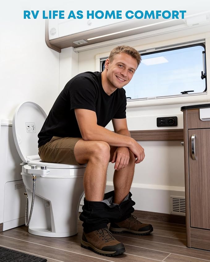 Kohree RV Bidet for Camper RV Toilet, Non Electric Bidet Attachment | for RV Toilet Seat with Water Pressure Controls, Retractable Self-Cleaning Dual Nozzles & Modes for Rear and Feminine Wash