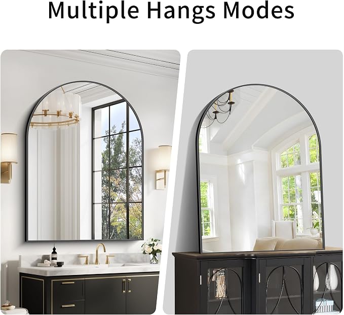 COFENY Arched Bathroom Mirror, 36x48IN Black Bathroom Mirror with Metal Frame, Wide Wall Mounted Mirrors Decor Modern Dresser Mirror for Bedroom Living Room Entryway