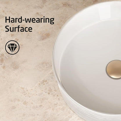 KES Bathroom Vessel Sink, Bowl Sink for Bathrooms 16 Inch Sink Bowl for Bathroom Vanity, Bathroom Sinks Above Counter RV Bathroom Countertop Round Ceramic White, BVSC138