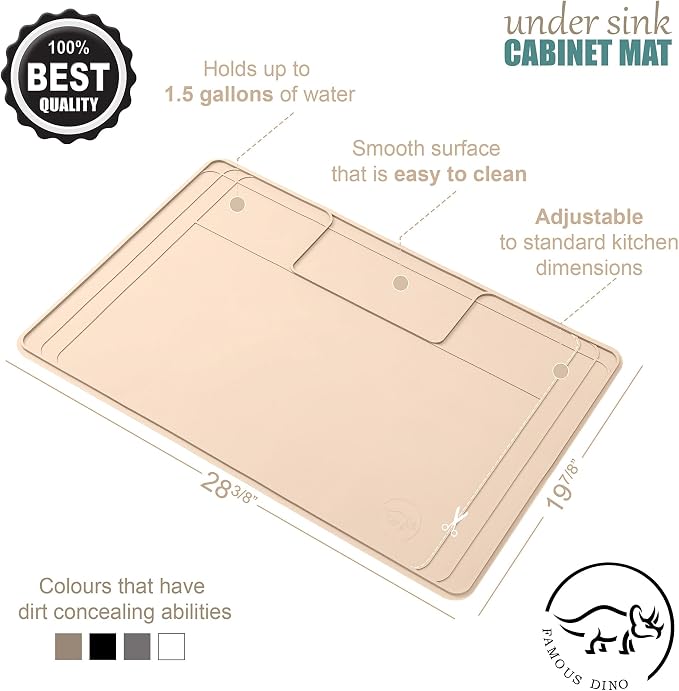 The Original Under Sink Mat - Silicone Waterproof mat, Trimmable, Easy to Clean, Kitchen cabinet liner, Under sink protector mats, Drip Tray with Lip - 28" x 19" or smaller