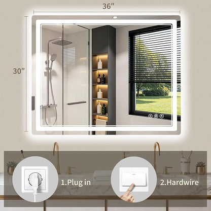 30"x36" LED Bathroom Mirror with Lights, Backlit + Front Lit, Anti-Fog, Lighted Bathroom Mirror for Wall, HD Shatterproof Tempered Glass, Dimmable, Memory Function (Horizontal/Vertical)