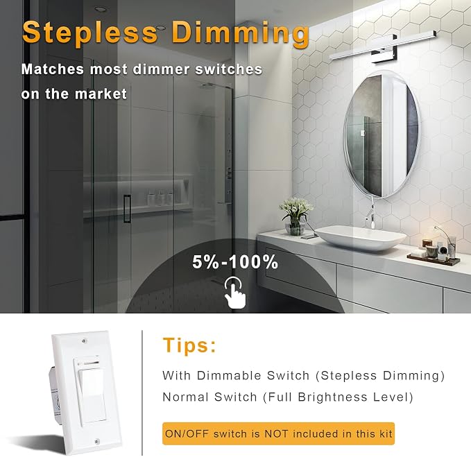 23.6 inch Chrome Bathroom Vanity Light,14W 5CCT Dimmable LED Bathroom Lighting Fixtures Over Mirror, Modern Vanity Lights for Bathrooms Restroom Mirror- ETL Certified