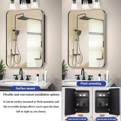 16" x 26" Bathroom Medicine Cabinet with Mirror Door, Brushed Nickel Stainless Steel Frame, Recessed or Surface Mounted,Storage Cabinet with Adjustable Metal Shelves,Upgraded Version