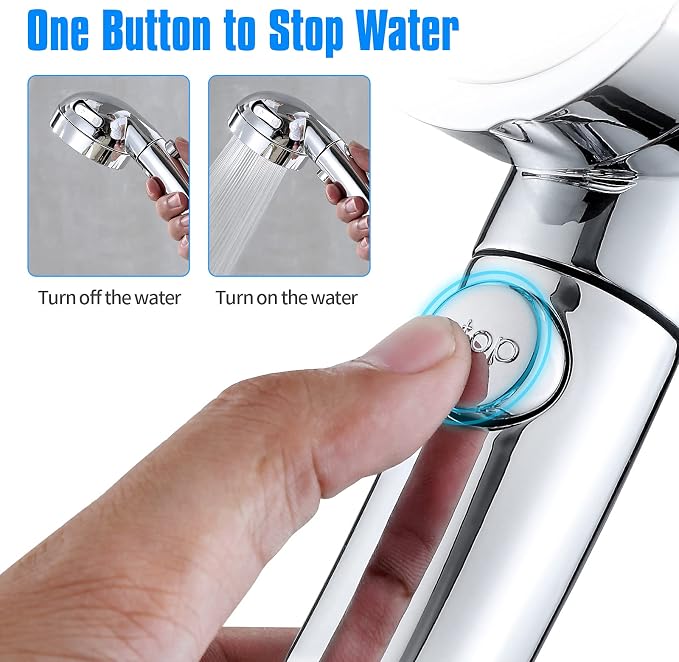 JONKEAN Handheld Shower Head with Hose for RV Chrome | High Pressure and Water Saving, ON/OFF Switch, Easy to Detachable, Equipped with 3 Spray Modes and Bracket