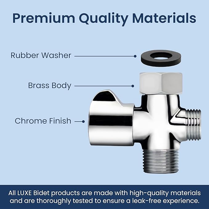 LUXE Bidet 7/8" x 7/8" x 1/2" Shut-Off Valve T-Adapter for Bidets, Compatible with NEO Series Bidet Attachments (Winged, Chrome Finish)