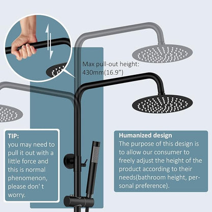 Aolemi Outdoor Shower SUS304 Outside Kit Handheld Tub Spout Matte Black | 8 Inch Head, Handheld Spray, Swivel Tub Faucet, Adjustable Height,Outside Exposed Shower Fixture,Single Handle,Wall Mount