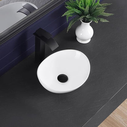 Vessel Sink 14"x11" Oval Bathroom Sink Modern White Porcelain Ceramic Above Counter Vanity Sink for Bathrooms Art Basin