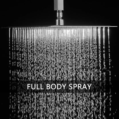 Shower Faucet Set Brushed Nickel 12 Inch Ceiling Mount Rainfall Shower System with 2 Rain Shower Head and Handheld Head Push Button Diverter Shower Trim Kit and Rough-in Valve Body