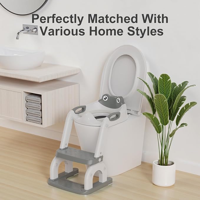 Potty Training Seat with Step Stool Ladder, Upgraded 2-in-1 Toddler Potty Training Toilet Seat with Non-Slip Step Splash Guard Handles and Waterproof Cushion, Toddler Potty Seat for Kids Boys Girls