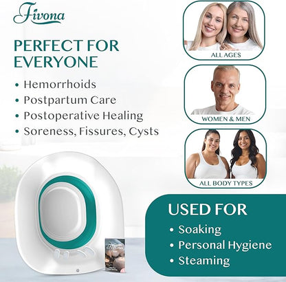 Fivona Sitz Bath for Toilet Seat Postpartum and Hemorrhoids Care - Yoni Steam Seat - Foldable Basin for Epsom Salt Soak - Portable Bidet BPA Free Temperature Resistant - Universal Fit - Green