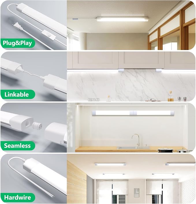 4FT Plug in Shop Light 2PCS, 5000K Linkable 36W Workbench Light, LED Tube Lights with Plug, 4500 LM Ceiling Closet Lighting for Laundry Garage Basement Kitchen | LED Tube Lights with Plug, 4500 LM Ceiling Closet Lighting for Laundry Garage Basement Kit...
