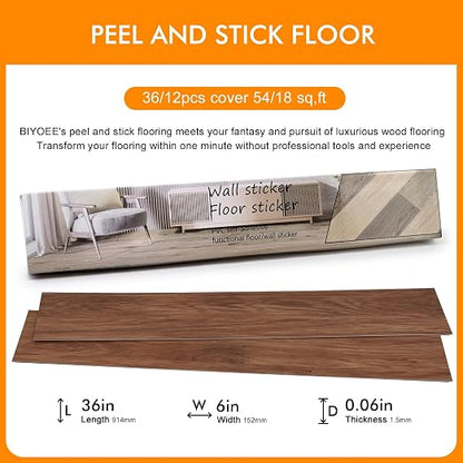 36-Pack 54 Sq.ft Peel and Stick Floor Tiles,Luxury Vinyl Flooring Wood Plank,Self-Adhesive Waterproof for Bedroom, Kitchen, Living Room Home Decor