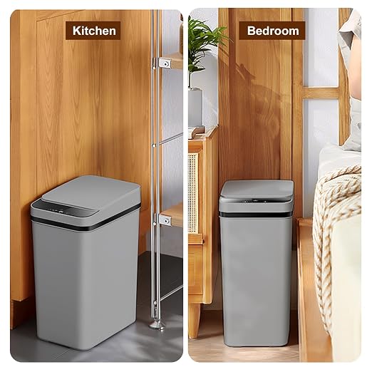 3 PACK - Small Trash Can with Lid for Bathroom - Automatic Trash Cans | Bedroom, Kitchen, Office - 2.5 Gallon Slim Smart Garbage Can Touchless - Motion Sensor Trash can Bathroom ( Grey )