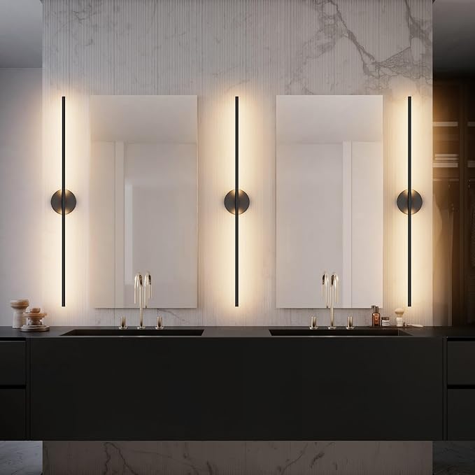 40In Hardwired Modern Wall Sconce for Bathroom Black Vanity Light Fixture 3000K Bathroom Sconce 360° Rotate Warm Light for Bedroom Living Room