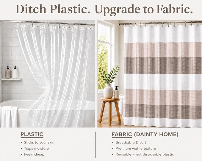 Dainty Home Waffle Weave Waterproof Shower Curtains for Bathroom Clearance, Natural Taupe 70" x 72", Clearance Shower Curtains, Bath Curtains, Shower Curtain Waterproof Fabric