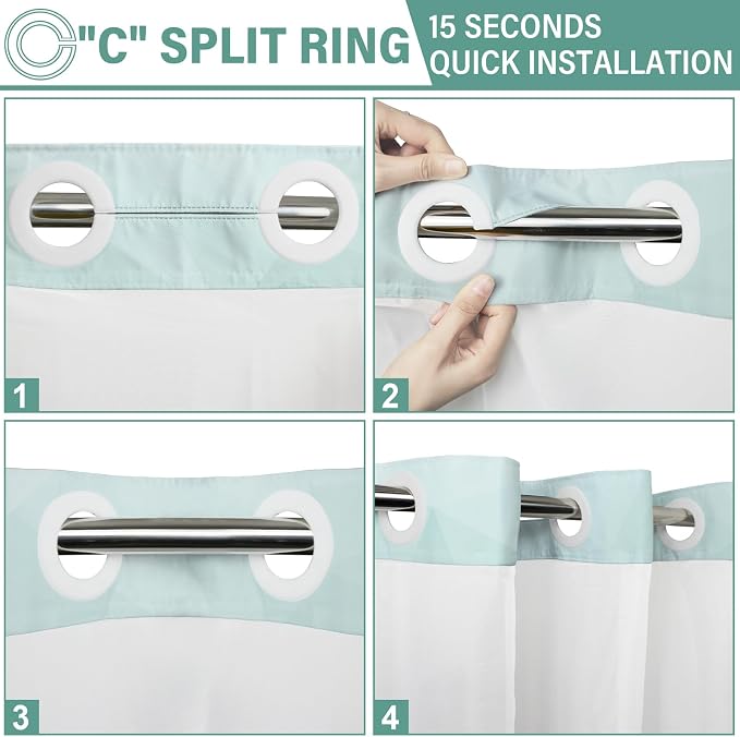 No Hook Shower Curtain with Snap in Liner Set, Teal, 71x74 | Waterproof Fabric for Bathroom, Modern Hotel Style Ombre Design, Mesh Top Window, Machine Washable, Quick Install